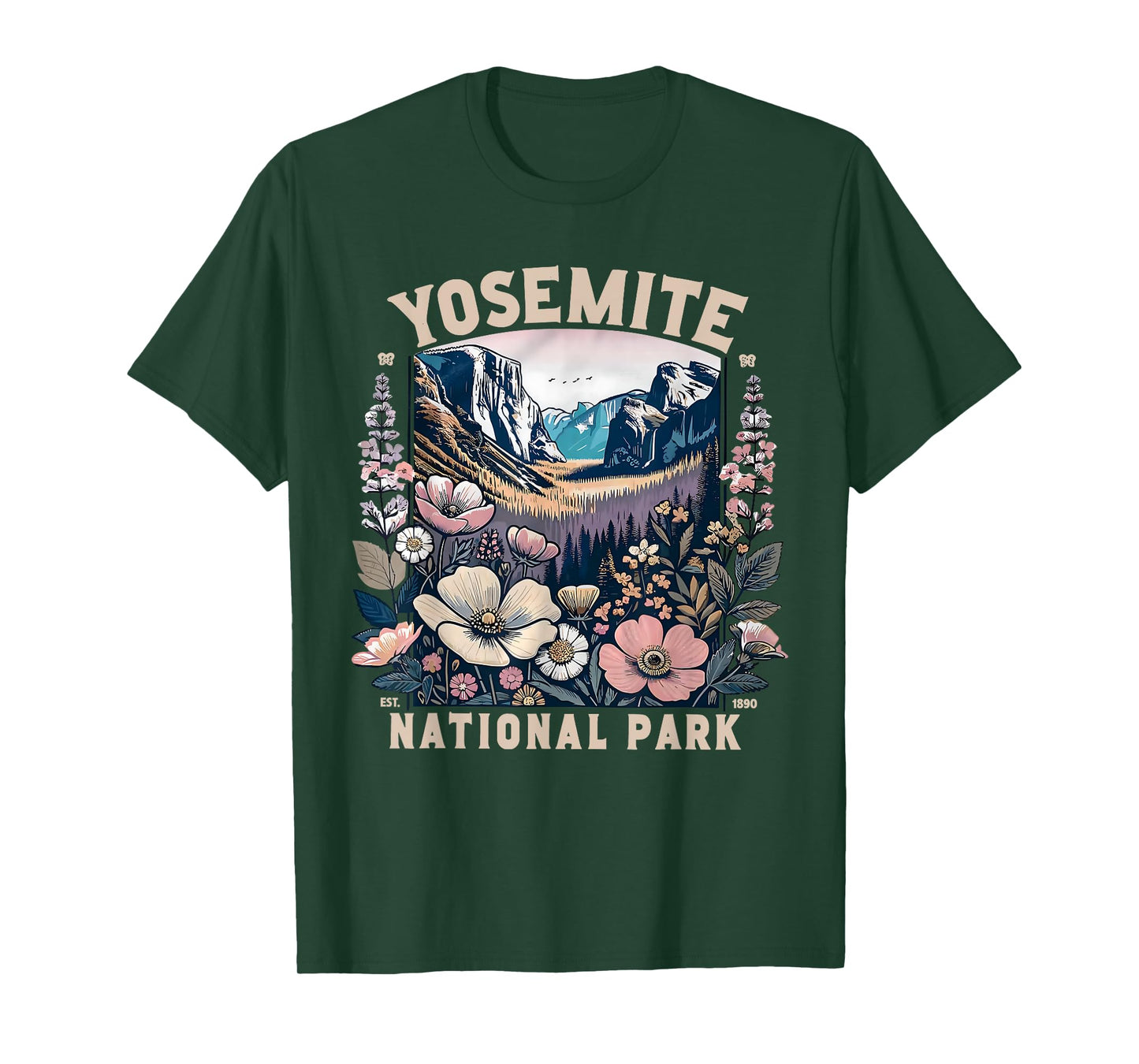 Yosemite National Park Floral Vintage Womens Mens T-Shirt