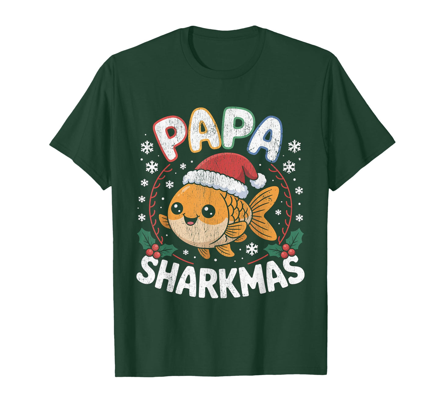 Papa Sharkmas Funny Shark Santa Hat Ugly Christmas Sweater T-Shirt