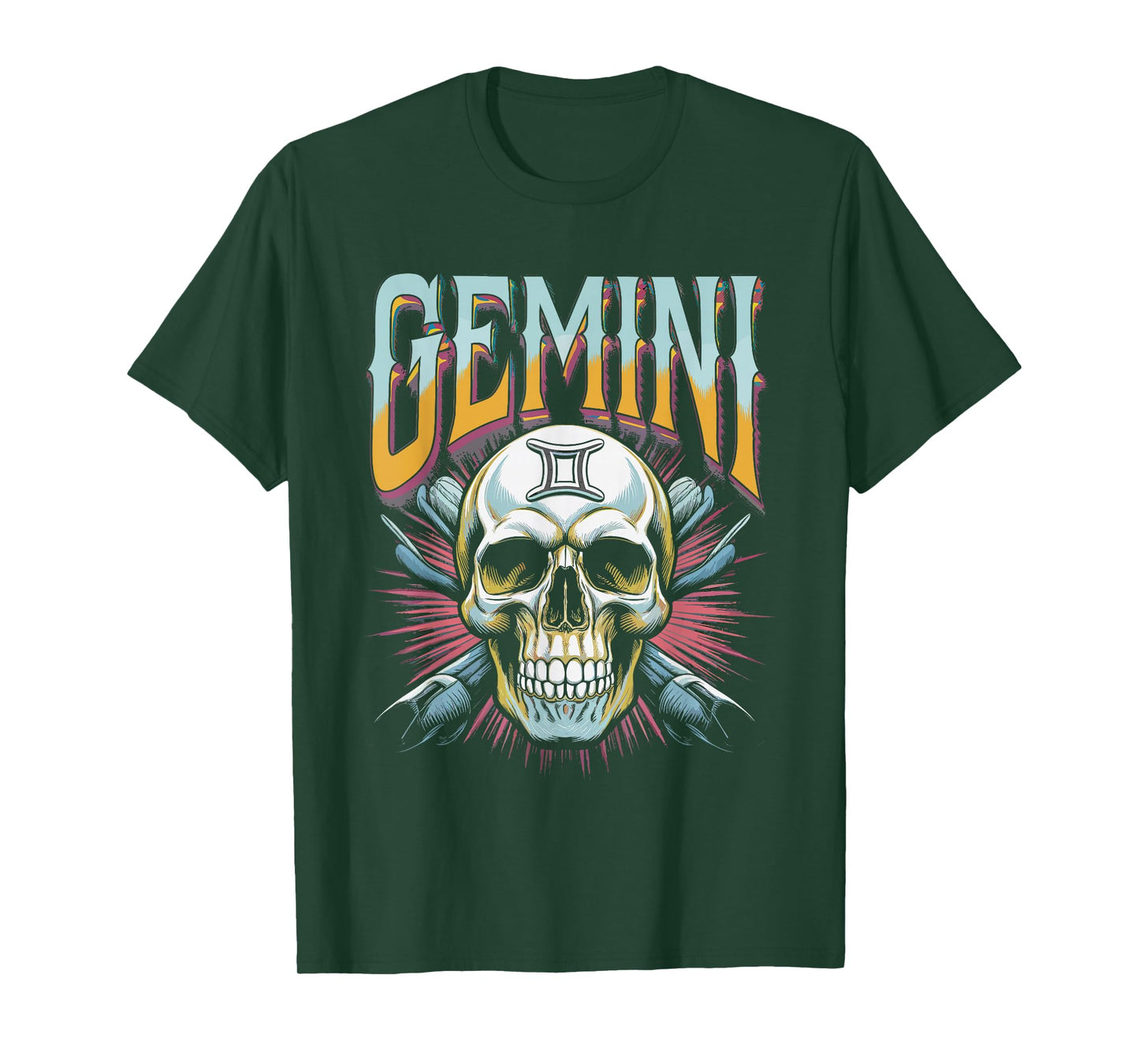 Gemini Witchcraft Zodiac Signs Art Skull Constellation T-Shirt