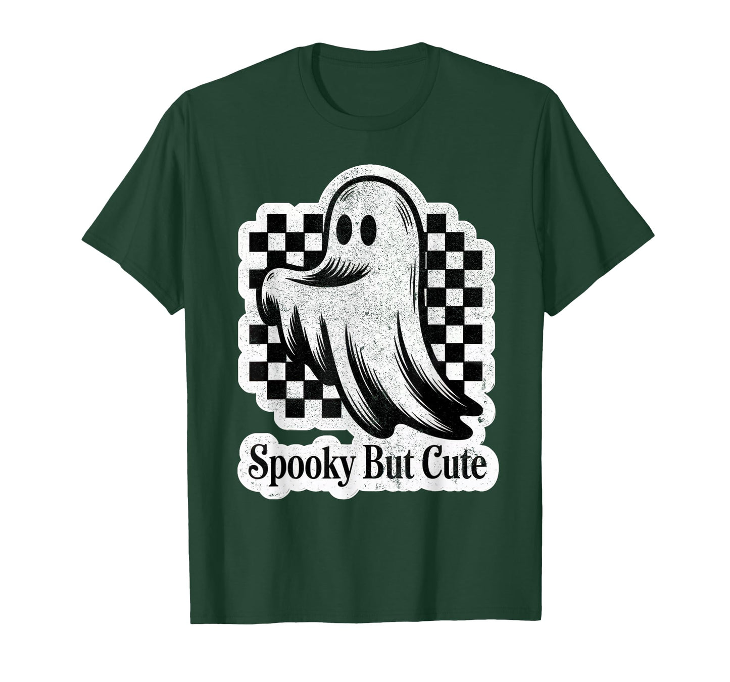Spooky But Cute Ghost Checkerboard Style for Fall Halloween T-Shirt