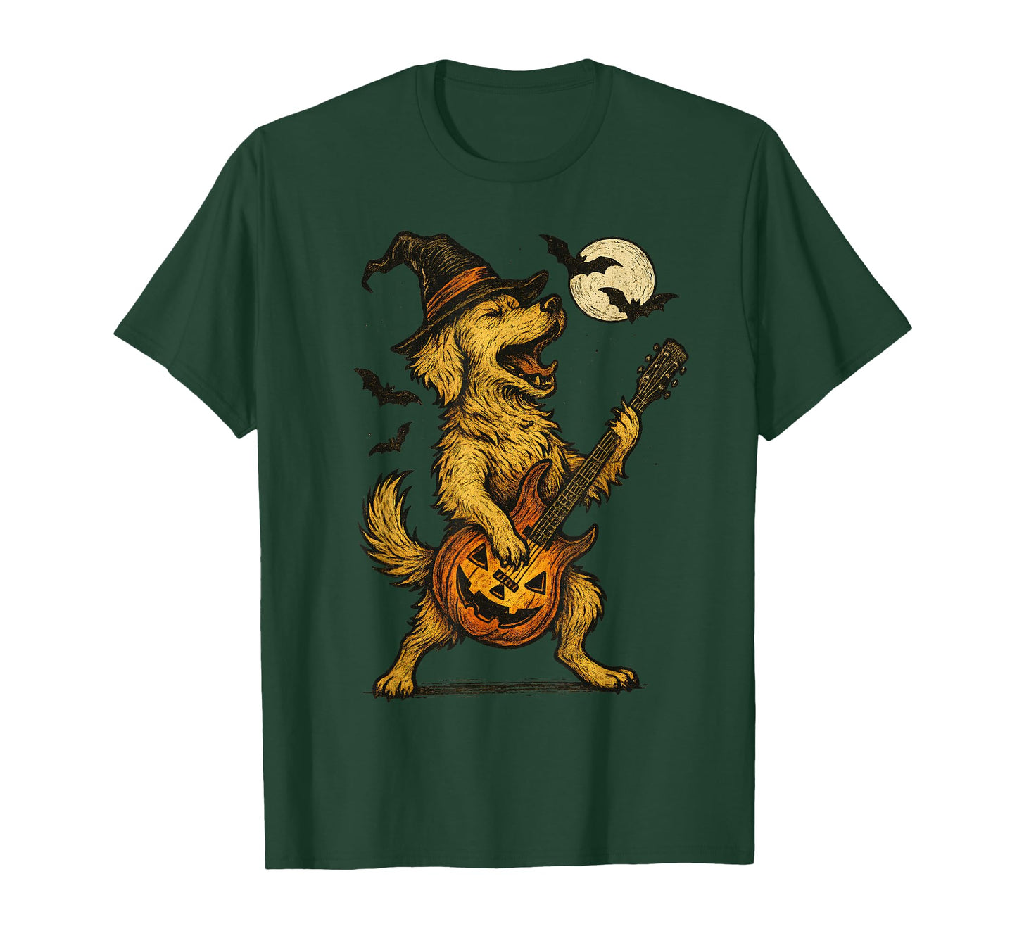 Halloween Golden Retriever Dog Playing Electric Guitar Rock T-Shirt