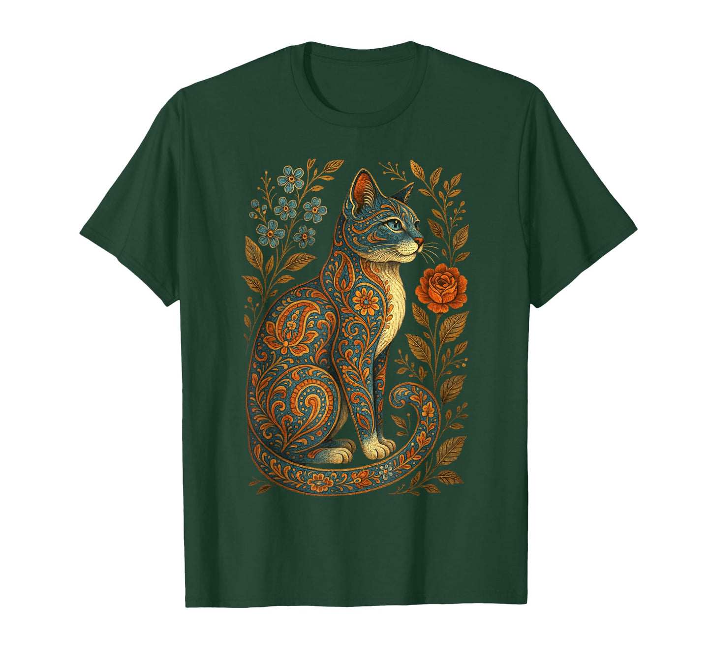 Cute Cat Lover Vintage Flowers Art Pattern Aesthetic T-Shirt