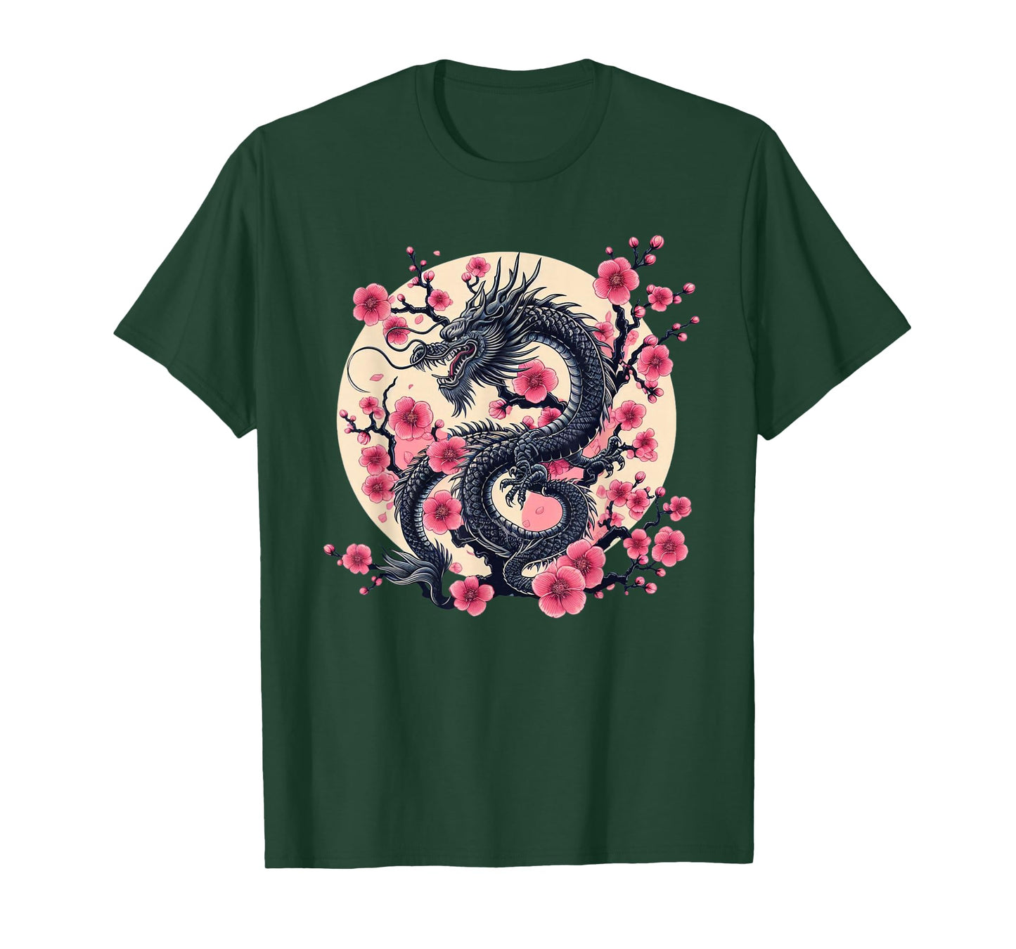 Vintage Chinese Dragon Asian Art Cherry Blossom Pink Flower T-Shirt