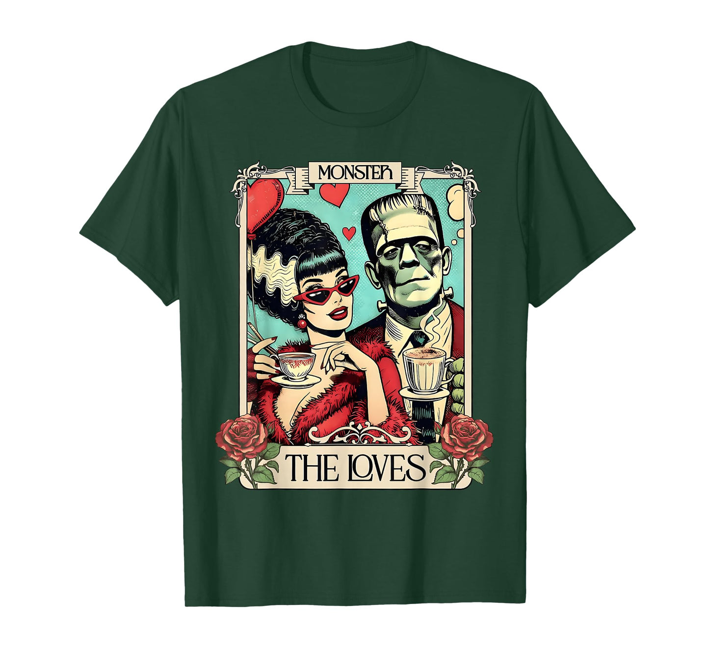 The Monster Frankenstein and Bride The Lovers Tarot Card T-Shirt