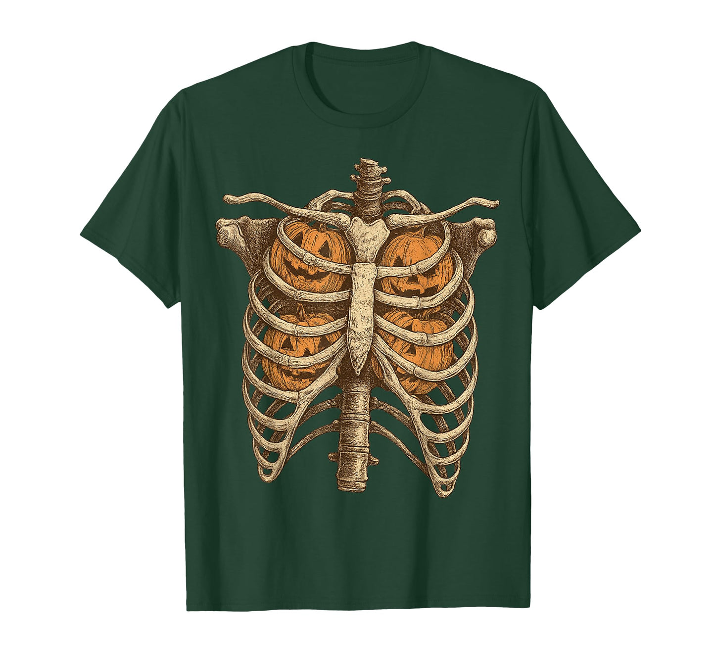 Halloween Pumpkin Ribcage Skeleton T-Shirt