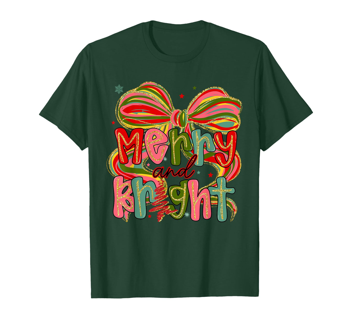 Merry & Bright Coquette Bow Christmas Xmas Pajamas Holiday T-Shirt