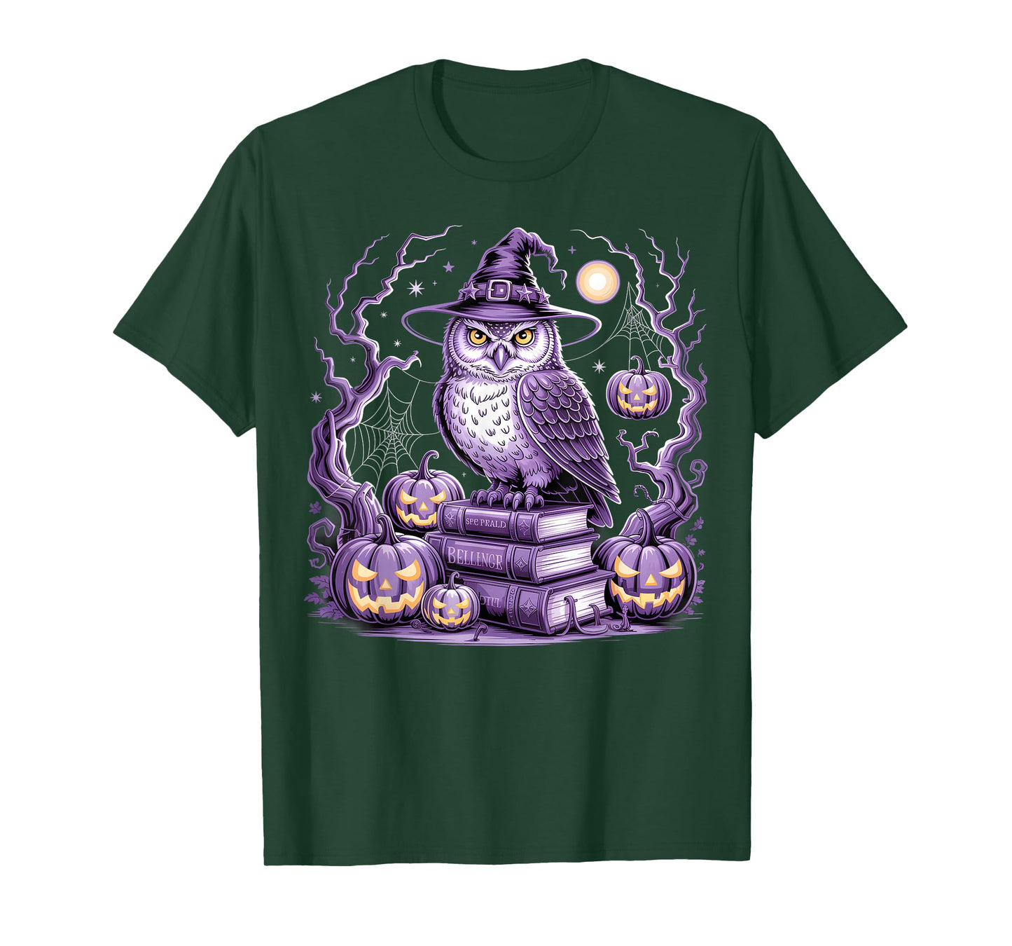 Witch Owl Haunted Pumpkins Moon Gothic Halloween Design T-Shirt