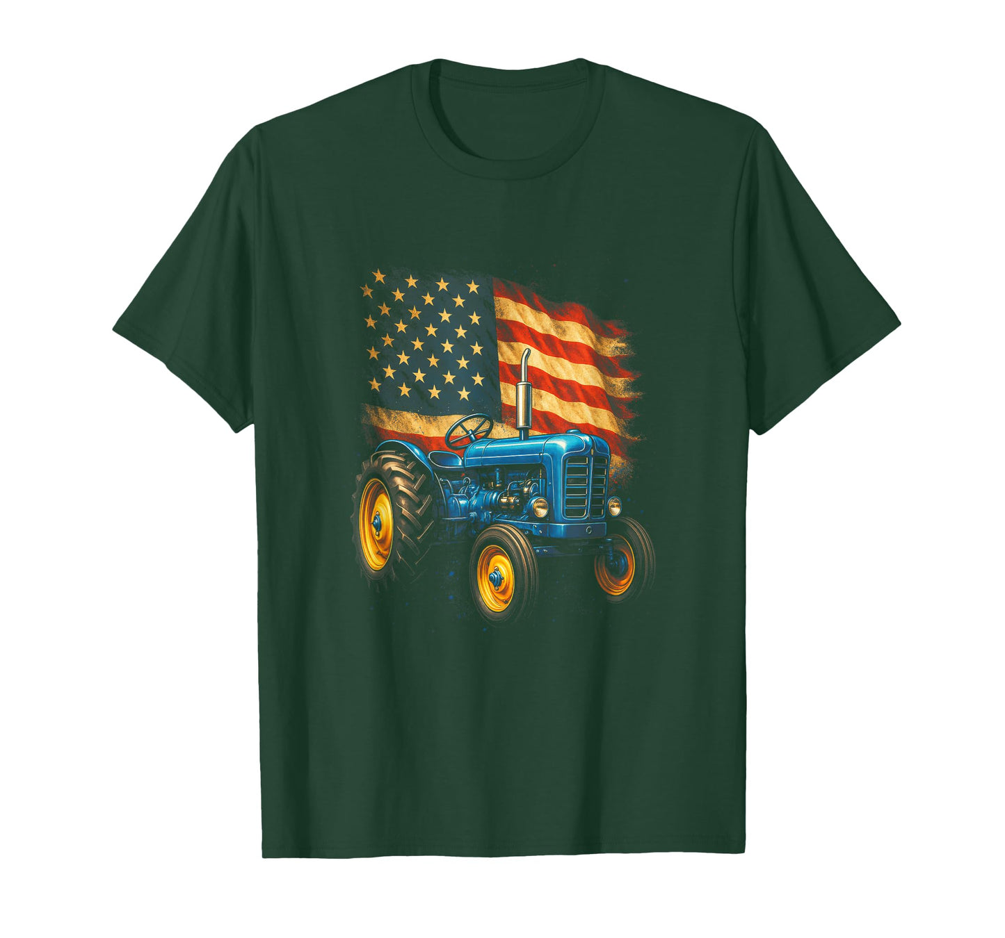 Vintage Tractor with American Flag - Patriotic Farm USA T-Shirt