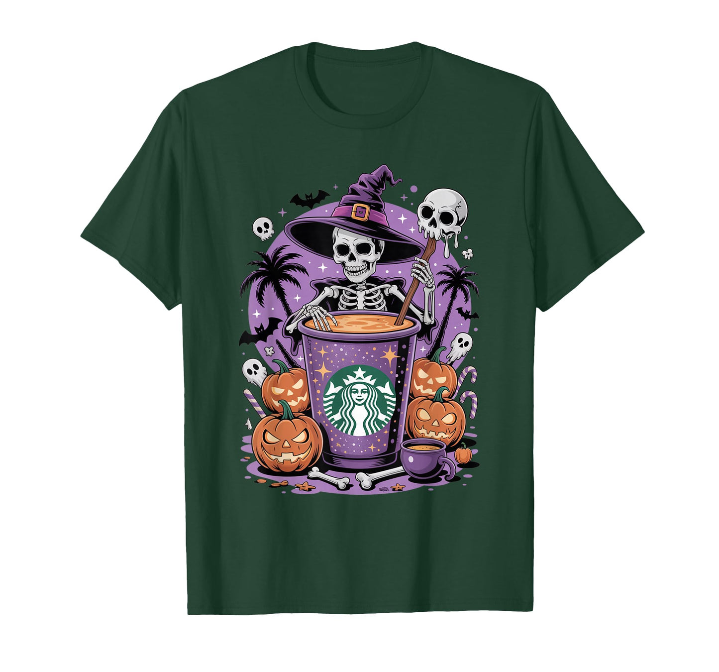 Spooky Skeleton Pumpkin Latte Cauldron T-Shirt