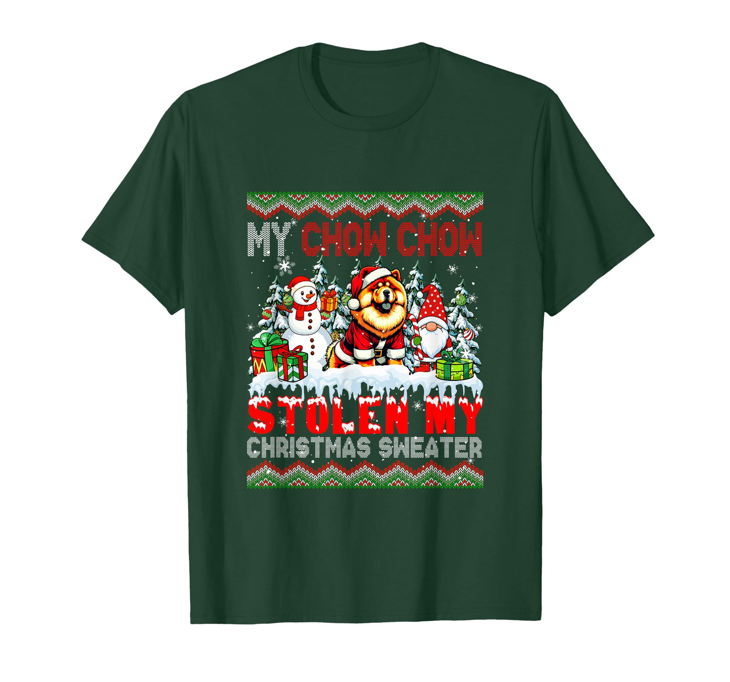 My Chow Chow Stolen My Christmas Sweater Santa Dog Gnome T-Shirt