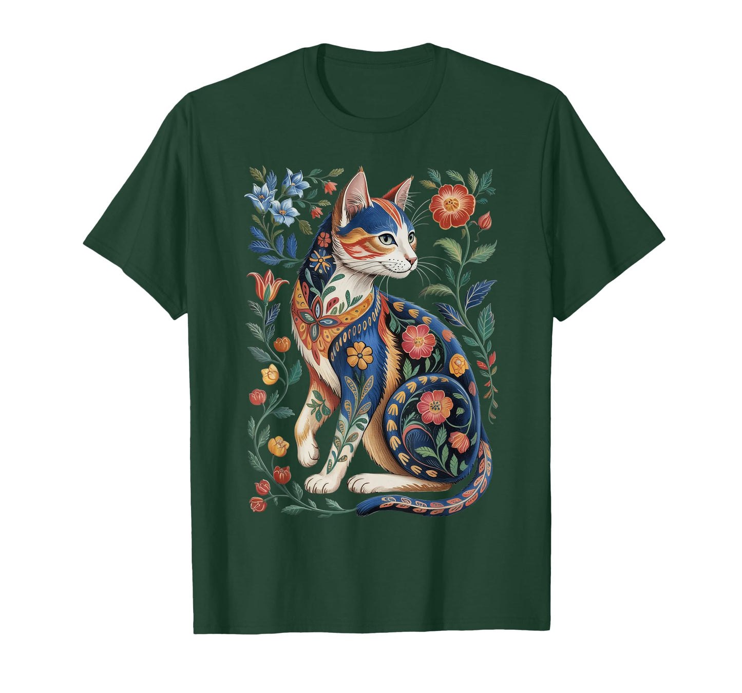 Cute Cat Lover Vintage Flowers Art Pattern Aesthetic T-Shirt