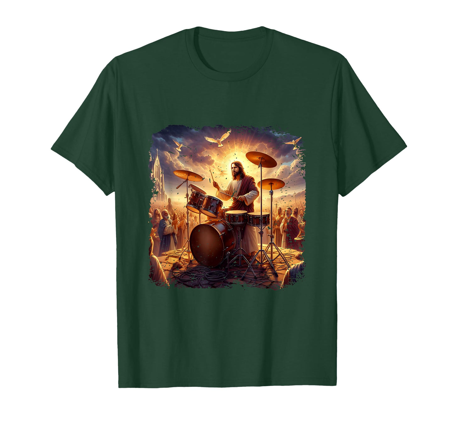 Jesus Playing Drums Christian Drummer Painting Drumming T-Shirt