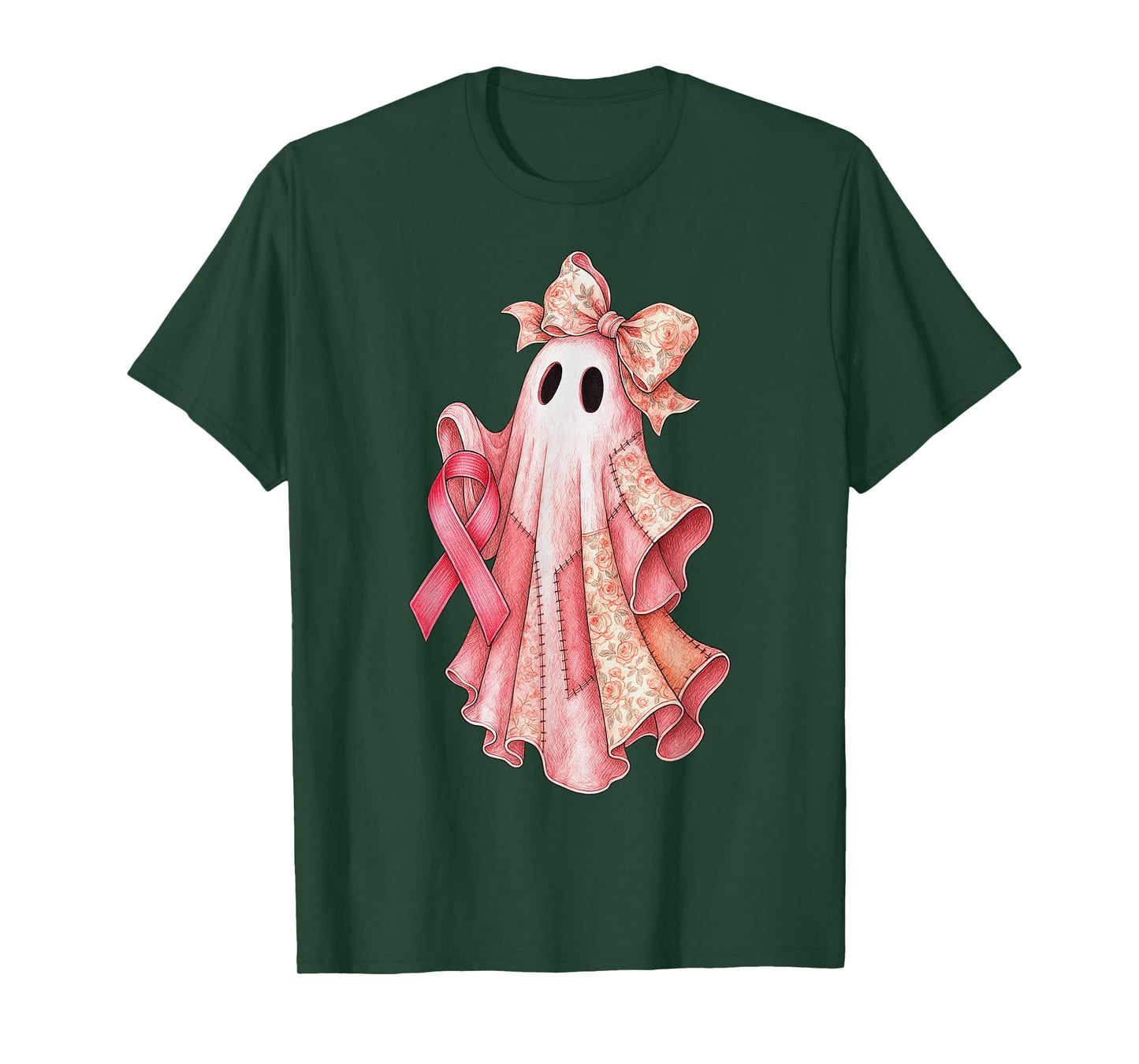 in October We Wear Pink Ghost Witch Breast Cancer Awareness T-Shirt