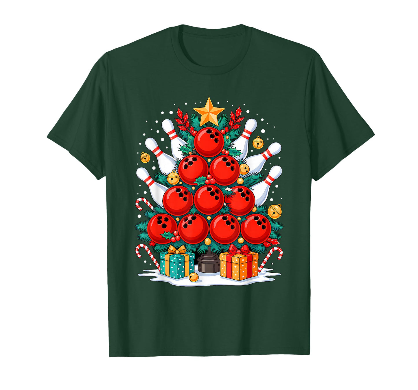 Funny Bowling Christmas Tree Lights Xmas Vibes Bowling Lover T-Shirt
