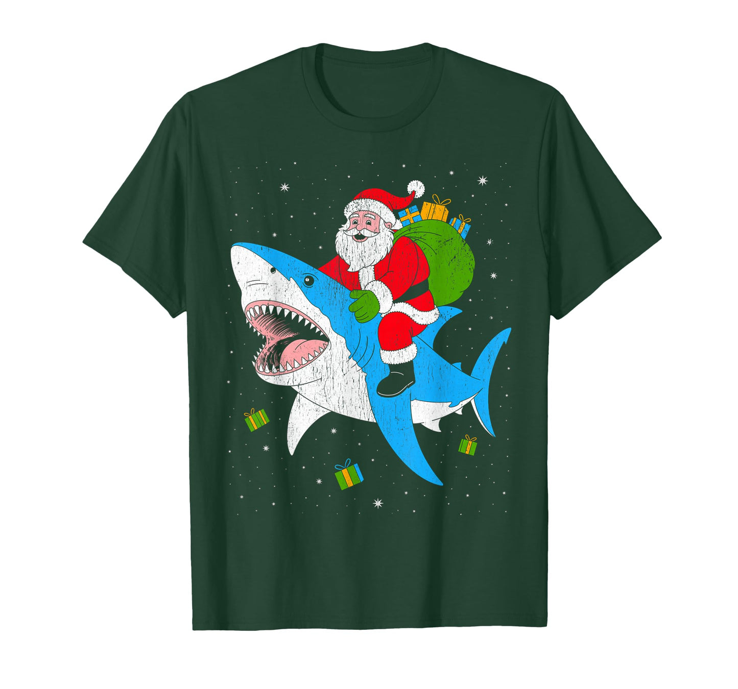 Funny Santa Riding Shark Christmas T-Shirt