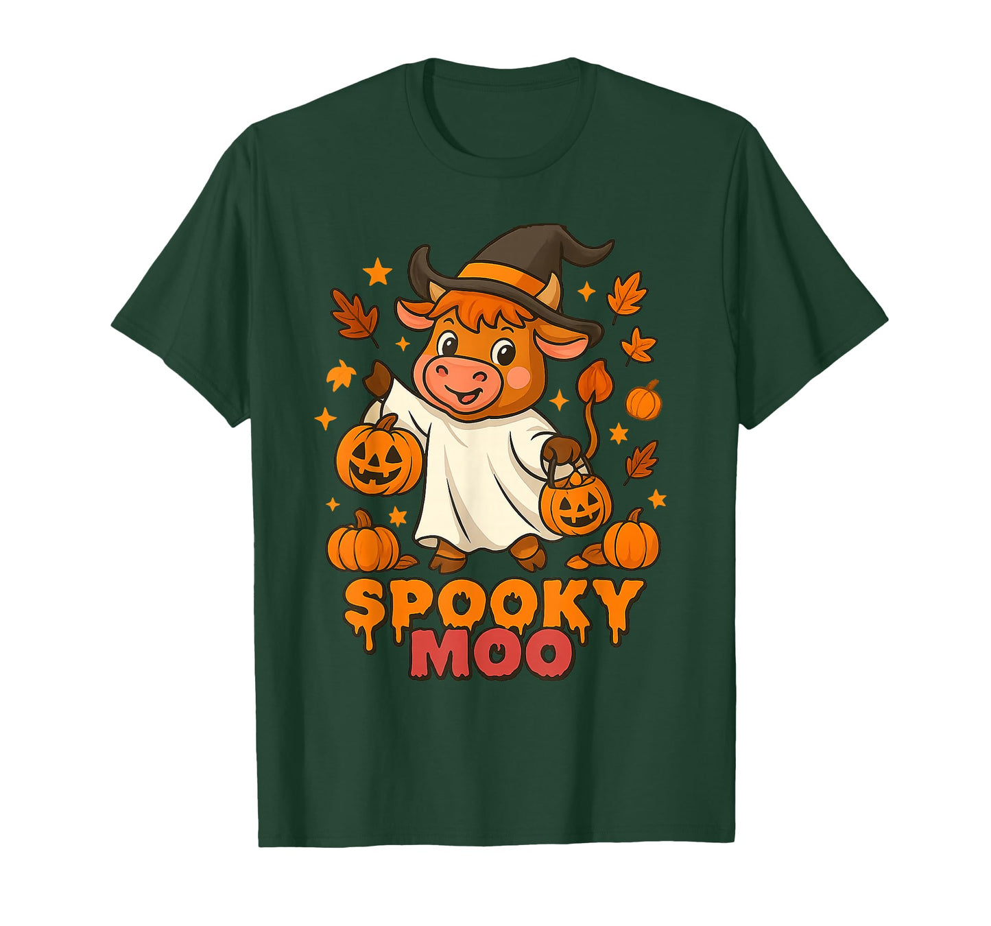 Cute Farm Pumpkin Highland Cow Spooky Moo Funny Halloween T-Shirt
