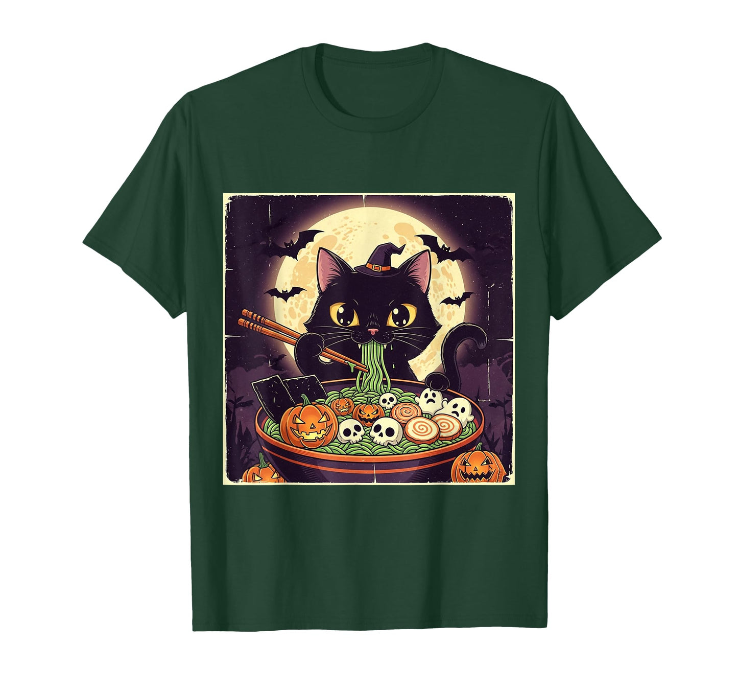 Halloween Cat Ramen Witch Hat Black Bowl Creepy Cute Poster T-Shirt