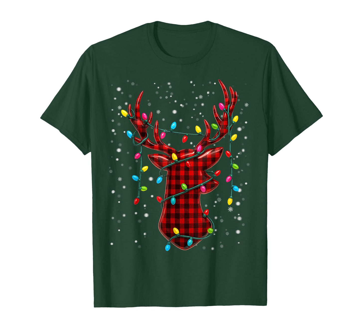 Graphic Plaid Rudolph Christmas Tree Light Xmas Men T-Shirt