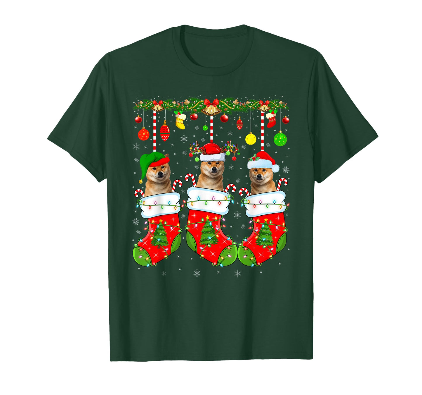 Shiba Inu Dog in Christmas Socks Funny Pet Dog Lover Xmas T-Shirt