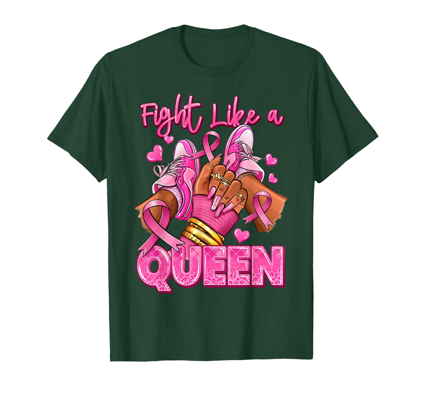 Afro Queen Black Women Breast Cancer Survivor Pink Ribbon T-Shirt