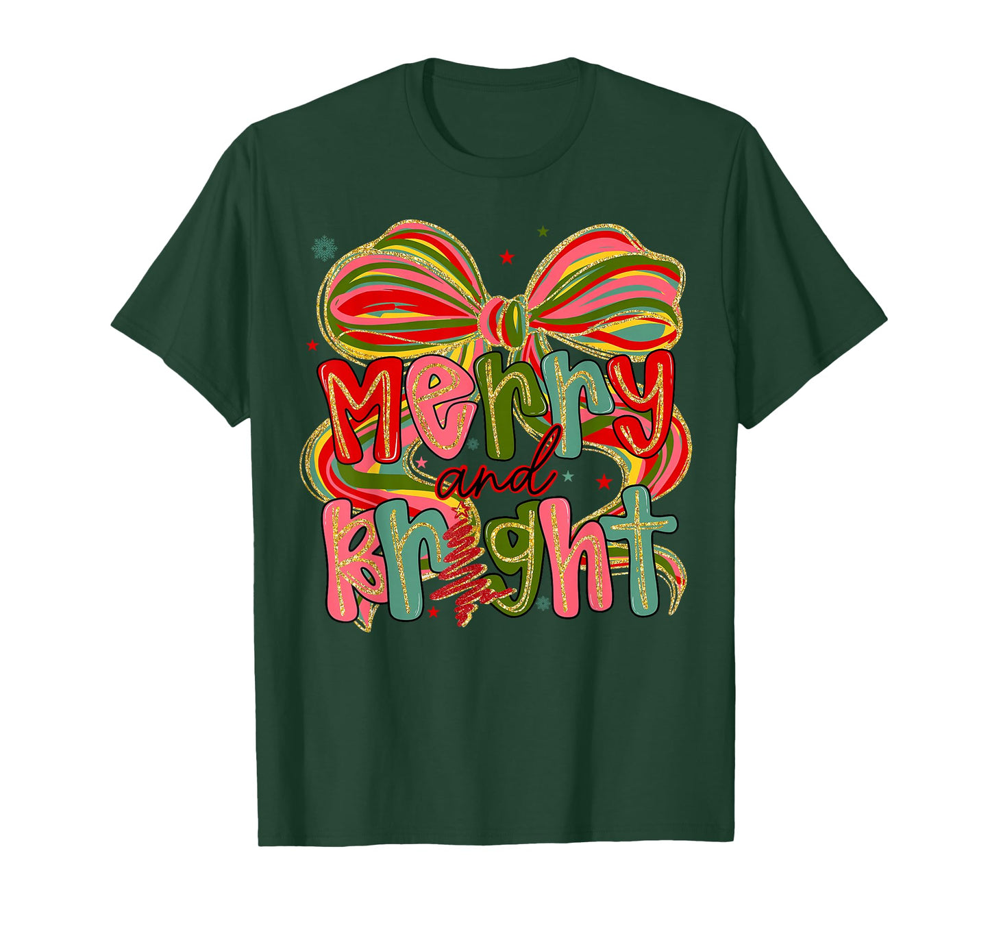 Merry & Bright Christmas Xmas Coquette Bow Pajamas Holiday T-Shirt