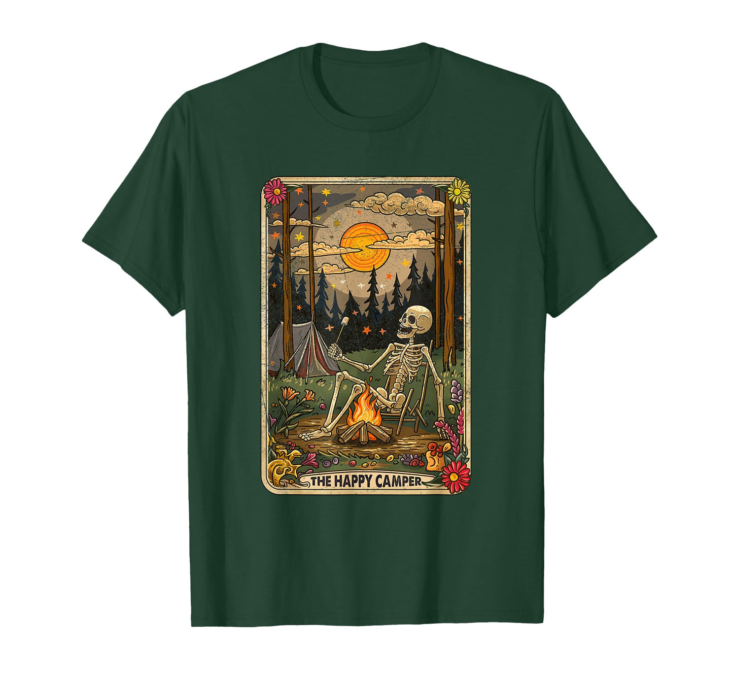 The Happy Camper Cute Skeleton Marshmallow Mystic Tarot Card T-Shirt