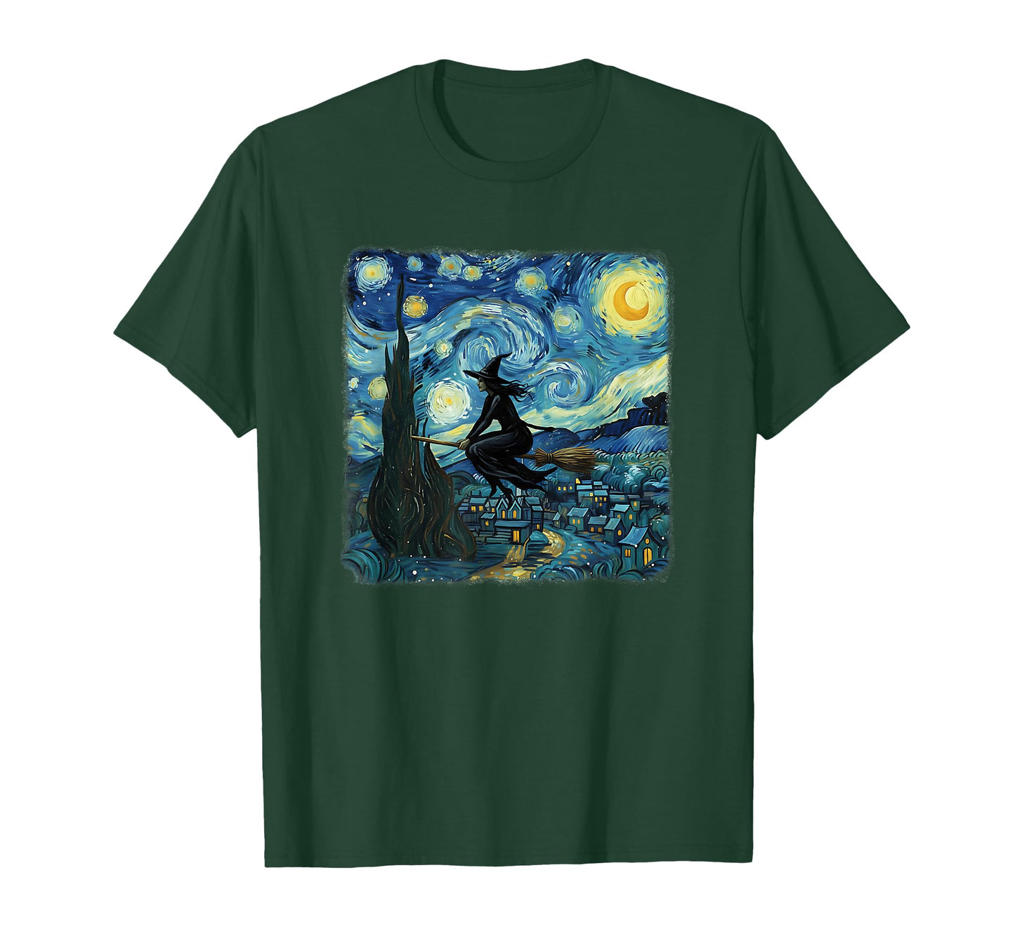 Funny Witch Flying Broomstick Starry Night Halloween T-Shirt