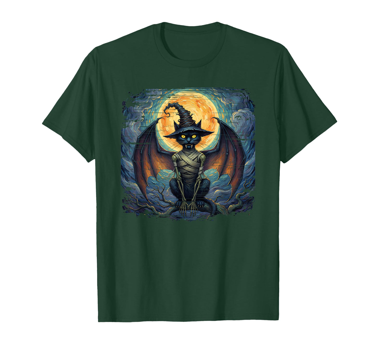 Black Cat Gothic Horror Witch Hat Vampire Spooky Halloween T-Shirt