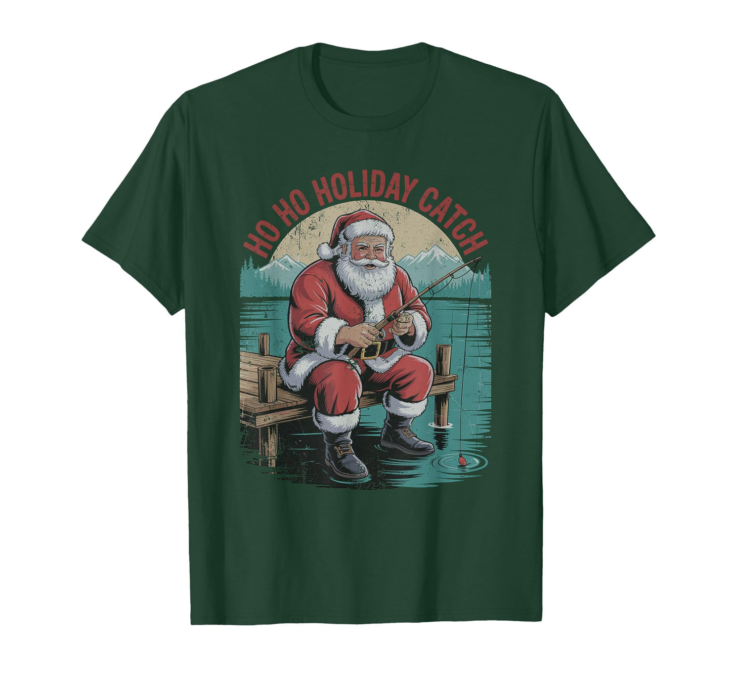 Santa Fishing Retro Vintage 90s Christmas Holiday Fisherman T-Shirt