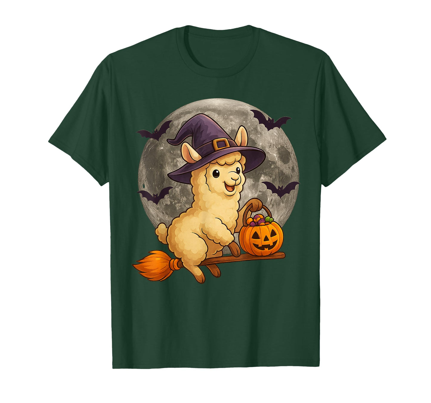 Cute Llama Witch Pumpkin Halloween Costume Boys Girls Kids T-Shirt