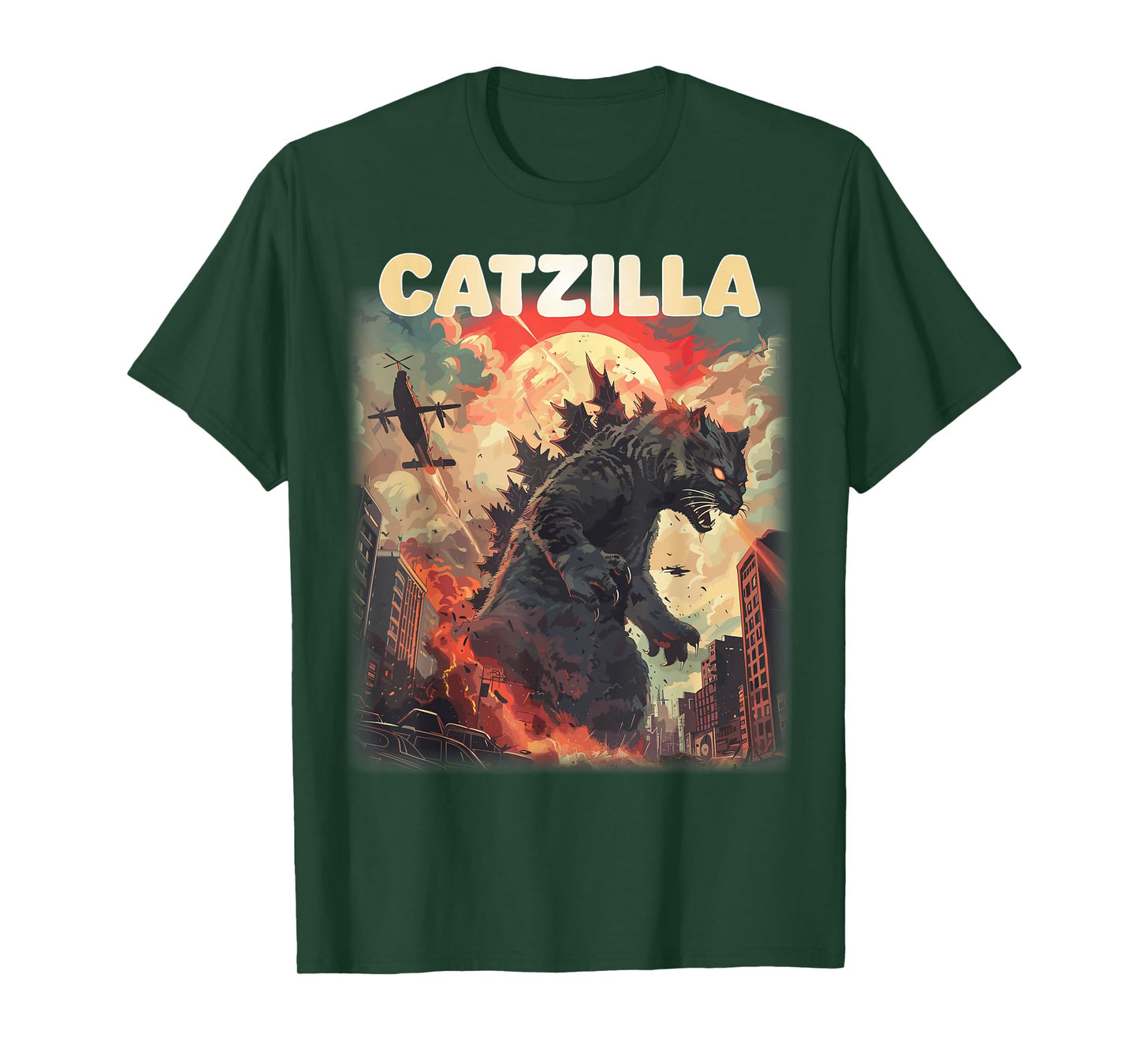 Vintage Catzilla Japanese Sunset Style Cat Kitten Lover T-Shirt