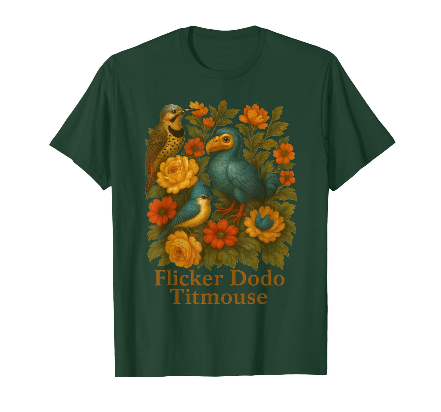 Funny Flicker Dodo Titmouse Vintage Floral Shirt Womens Mens T-Shirt