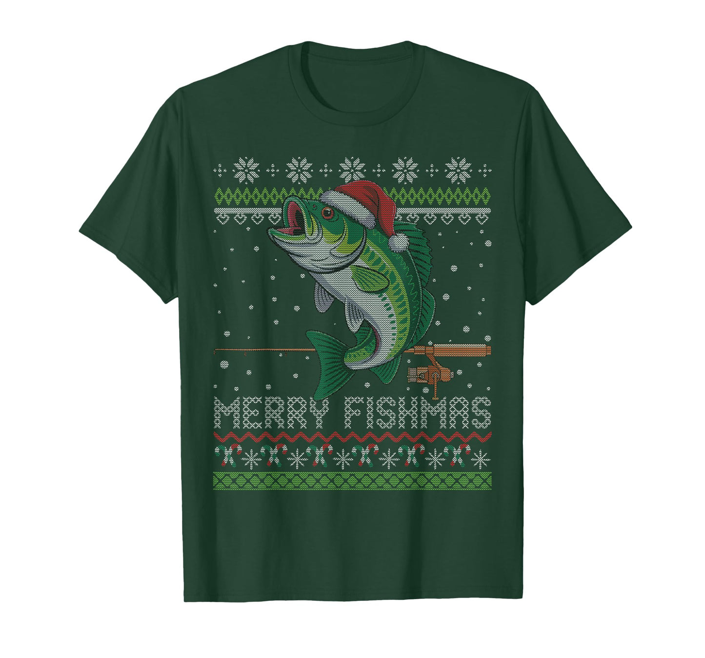 Merry Fishmas Bass Fish Funny Ugly Christmas Fishing T-Shirt