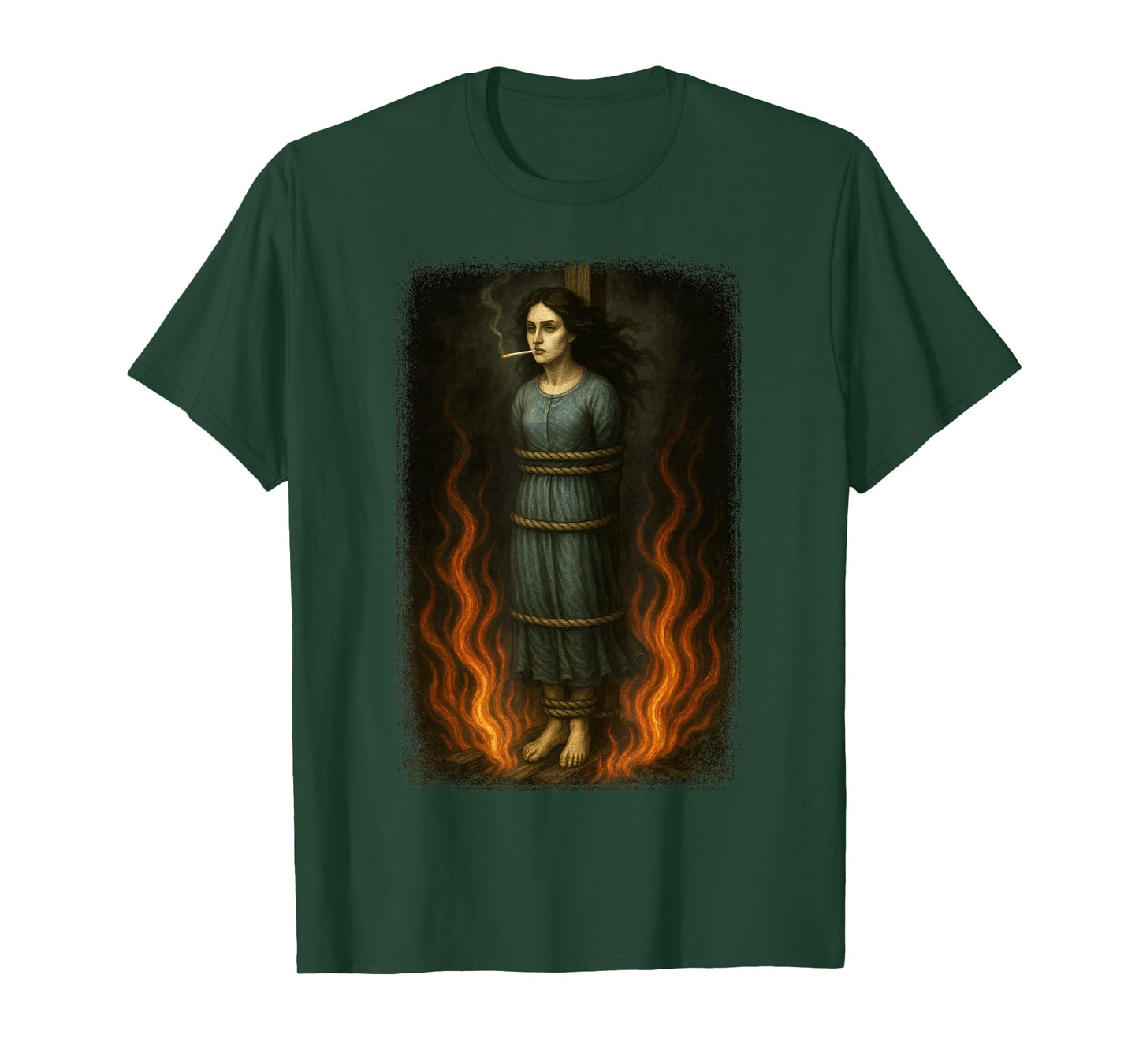 Witch Lighting Cigarette with Flames Occult Unholy Funny T-Shirt