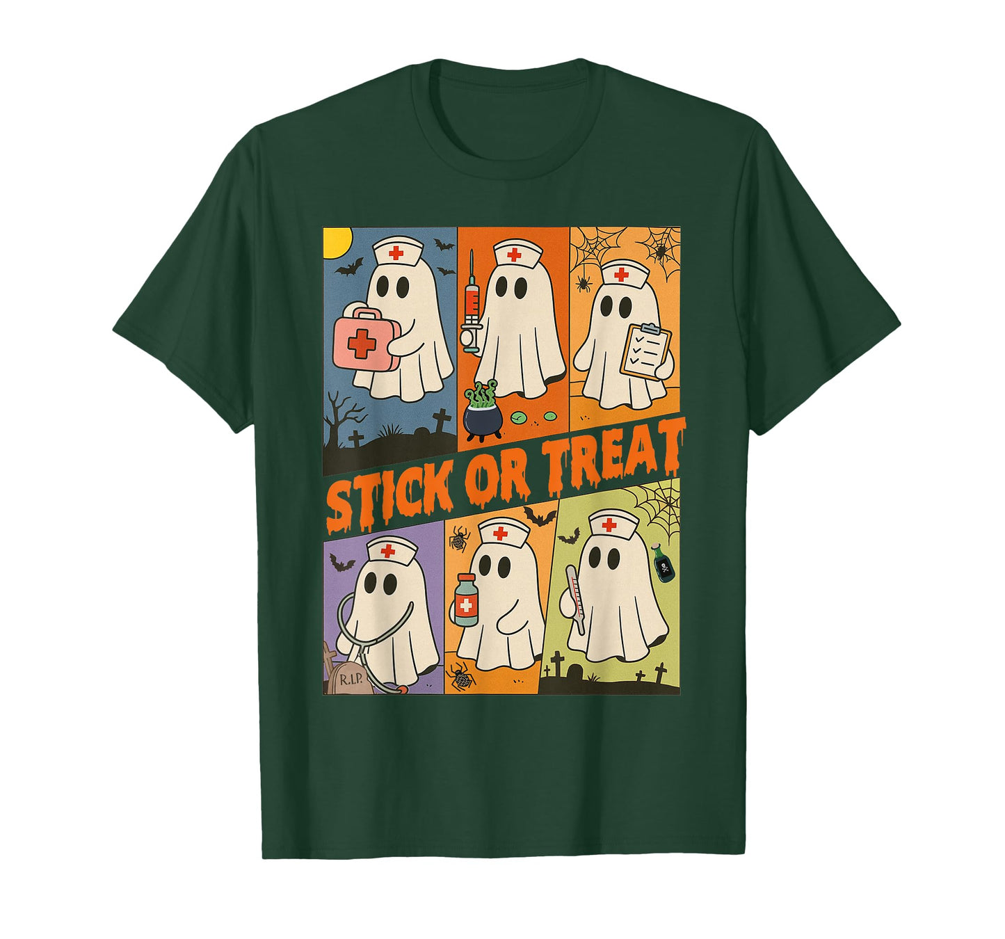 Halloween Vibes Spooky RN Nurse Squad Stick Or Treat T-Shirt
