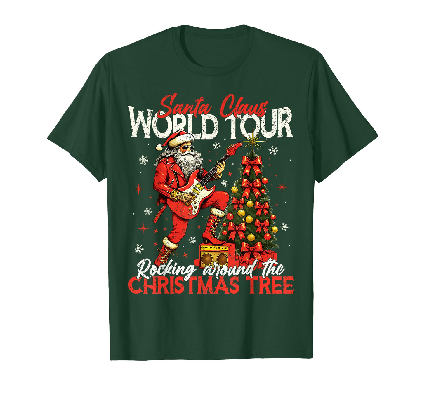 Rockin Santa World Tour Christmas Tree Guitar Men Women T-Shirt