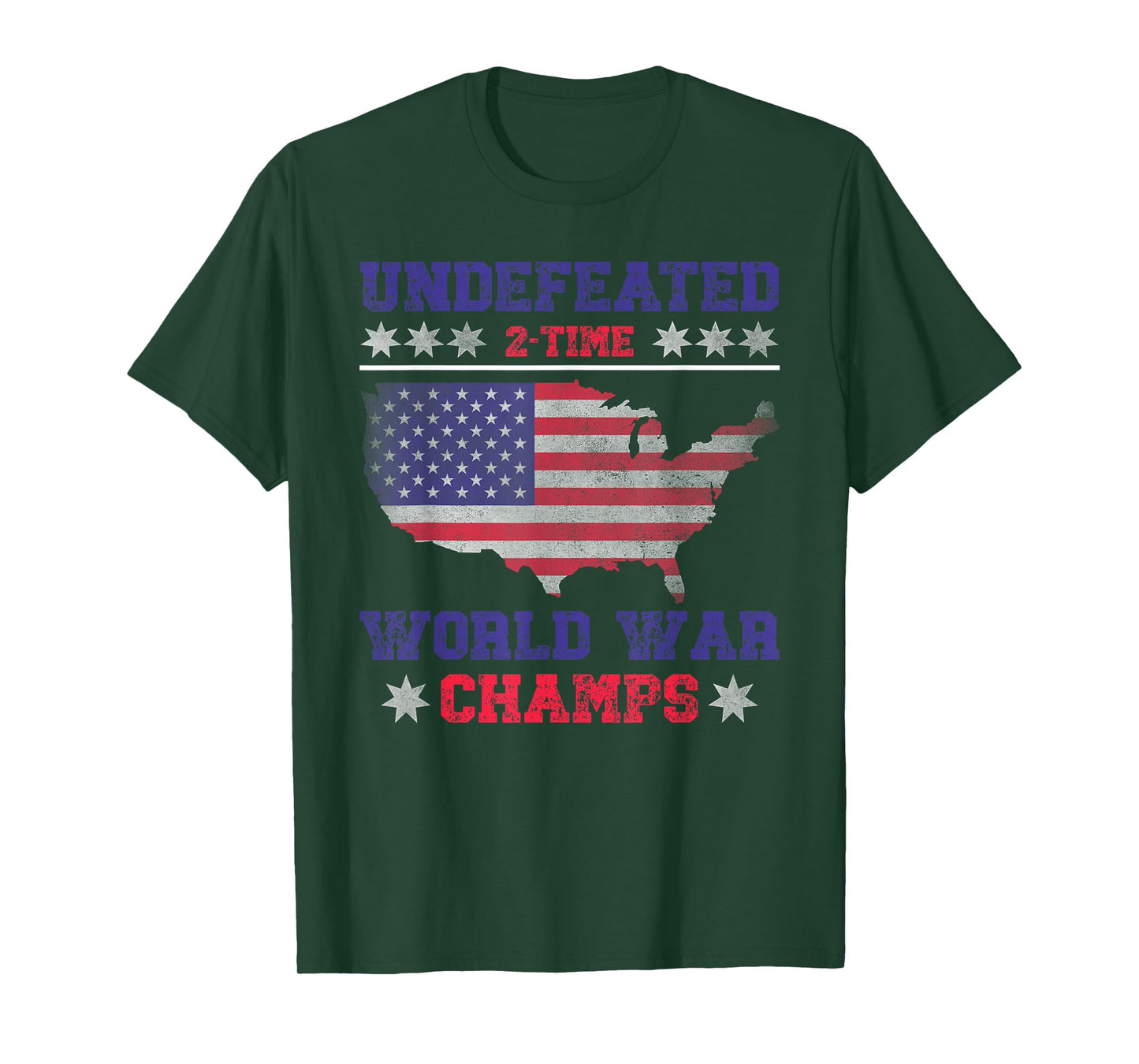 Undefeated 2 Time World War Champs 4th of July USA Map Retro T-Shirt