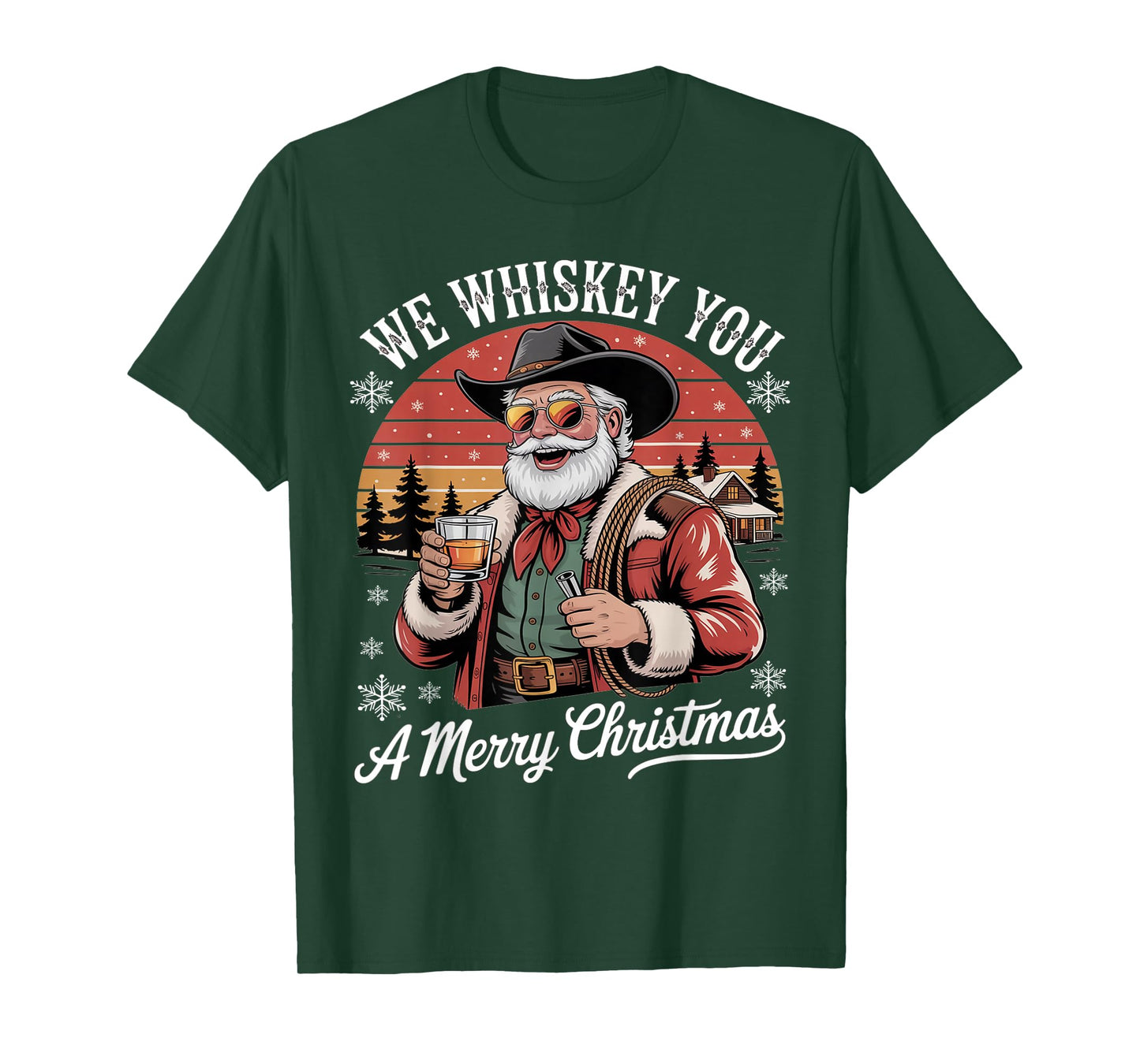We Whiskey You A Merry Christmas Funny Santa Drinking T-Shirt