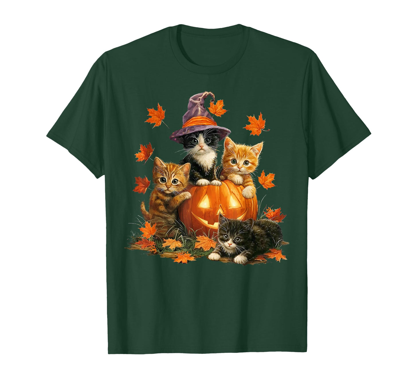 Vintage Cats Pumpkin Cat Witch Halloween Autumn Fall Season T-Shirt