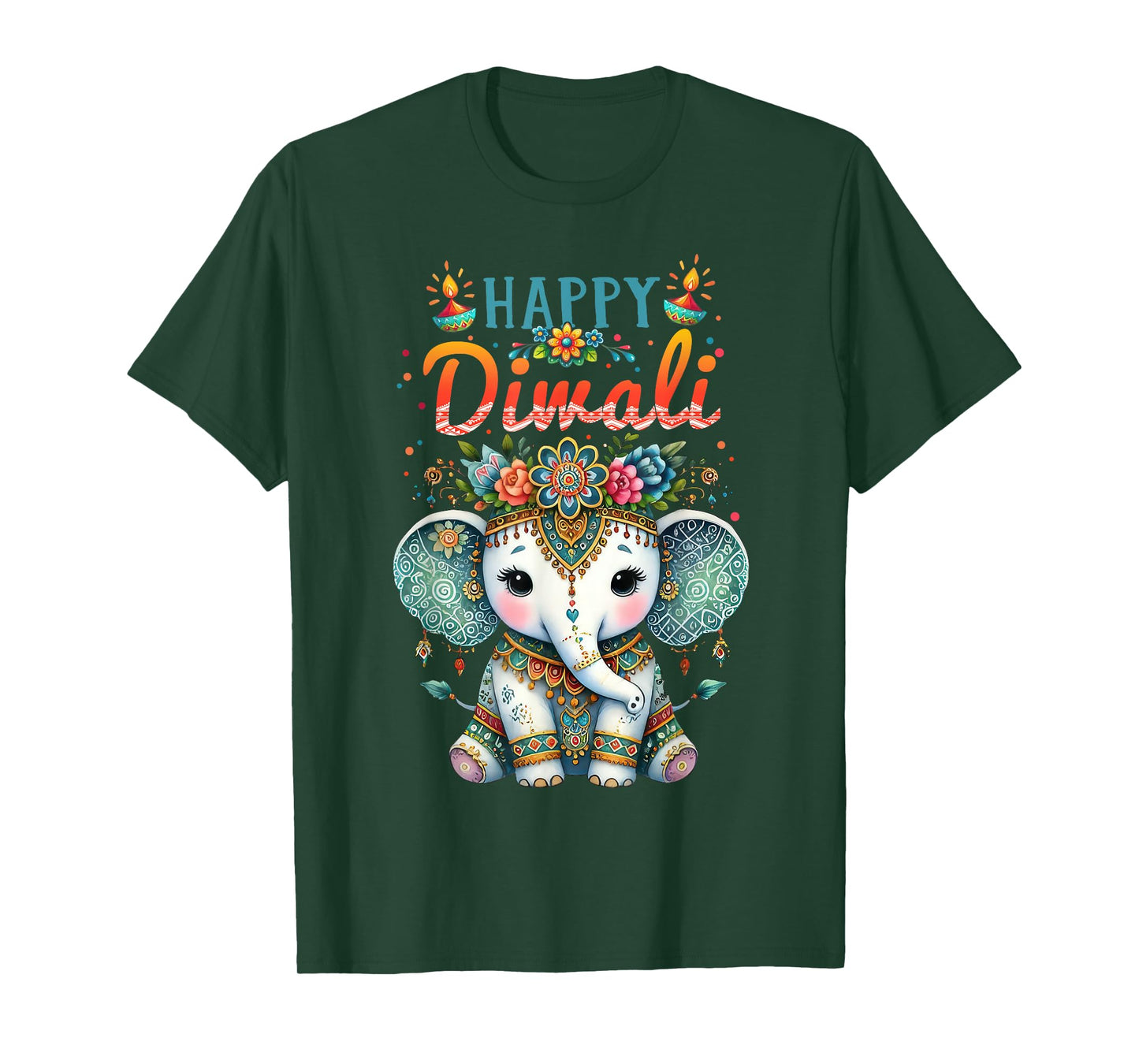 Happy Diwali 2025 Diya Rangoli Lamp Elephant Vintage Floral T-Shirt