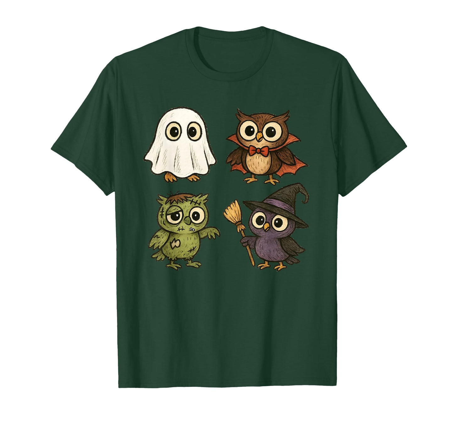 Owl Spooky Witch Boo Zombie Cute Owl Halloween Boys Girls T-Shirt