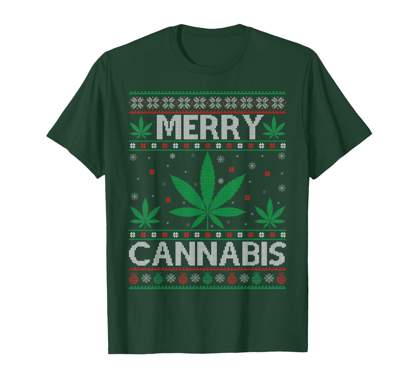 Ugly Sweater Weed Cannabis Marijuana Leaf Stoner Christmas T-Shirt