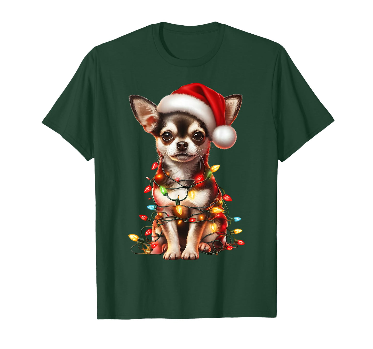 Chihuahua Dog Christmas Lights Santa Hat Dog Lover T-Shirt