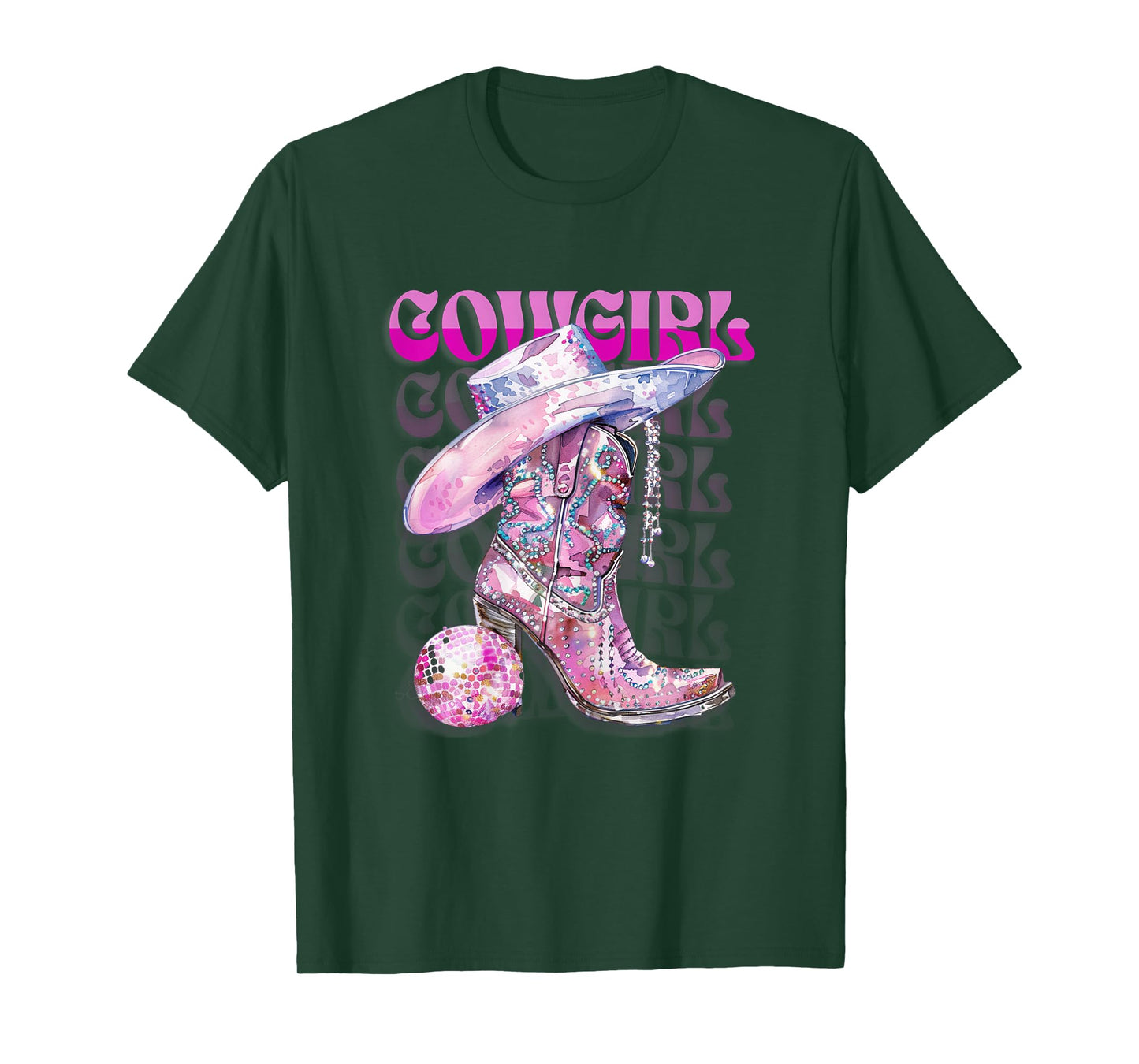 Pink Cowgirl Boots Disco Western Country Cow Girl Coastal T-Shirt