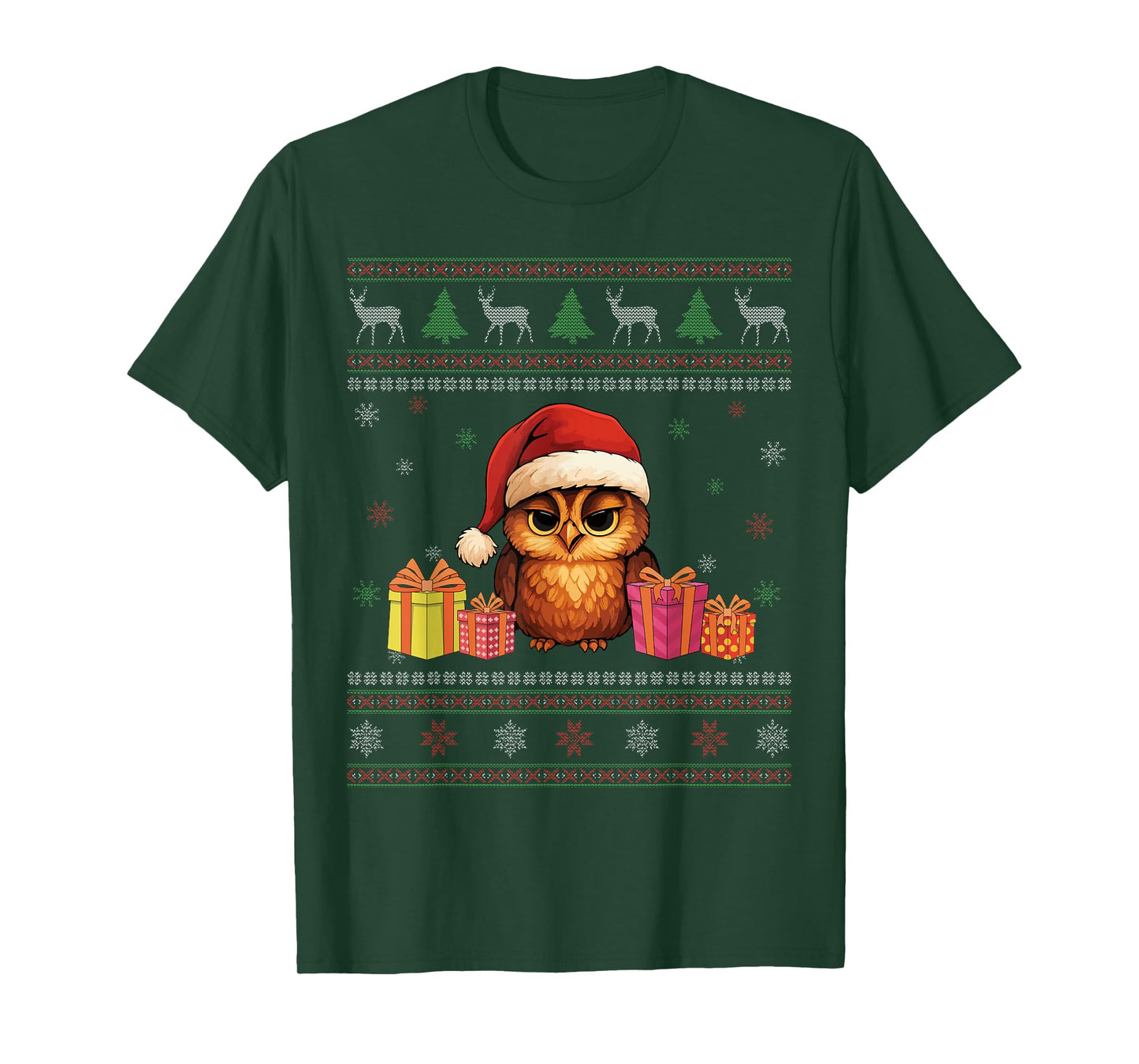 Owl Santa Happy Christmas Funny Ugly Christmas T-Shirt