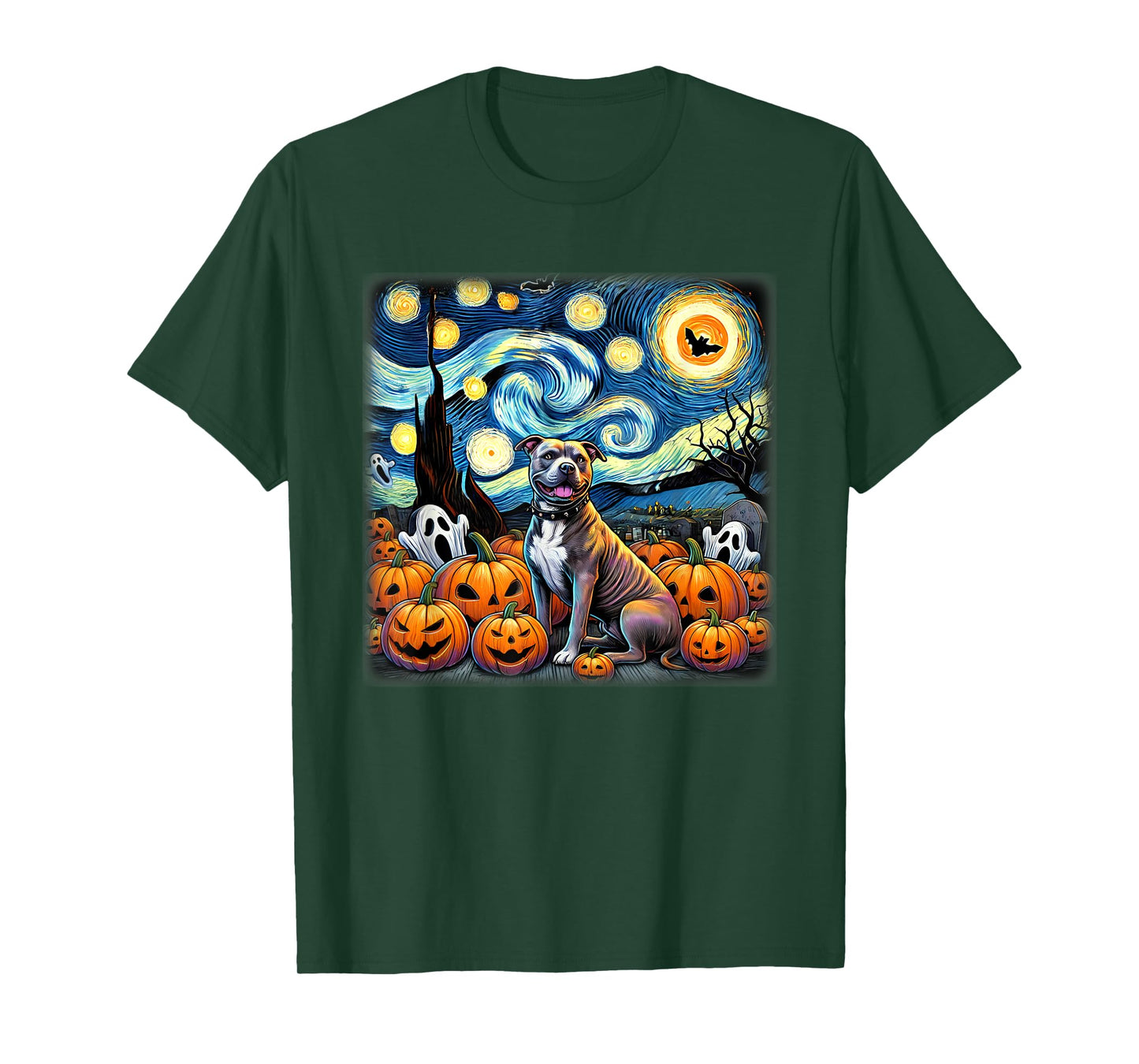 Starry Night Pitbull Halloween T-Shirt