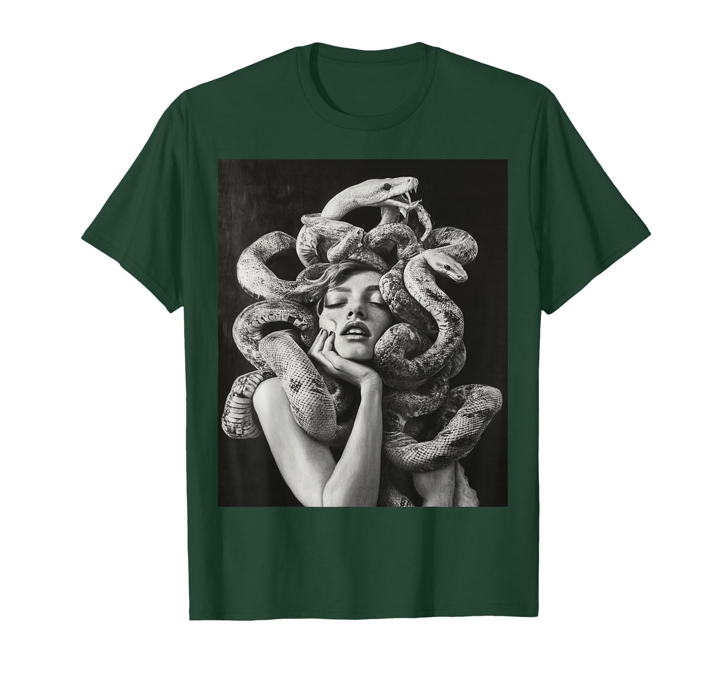Goth Medusa Tops Black Gothic White Design Snake T-Shirt