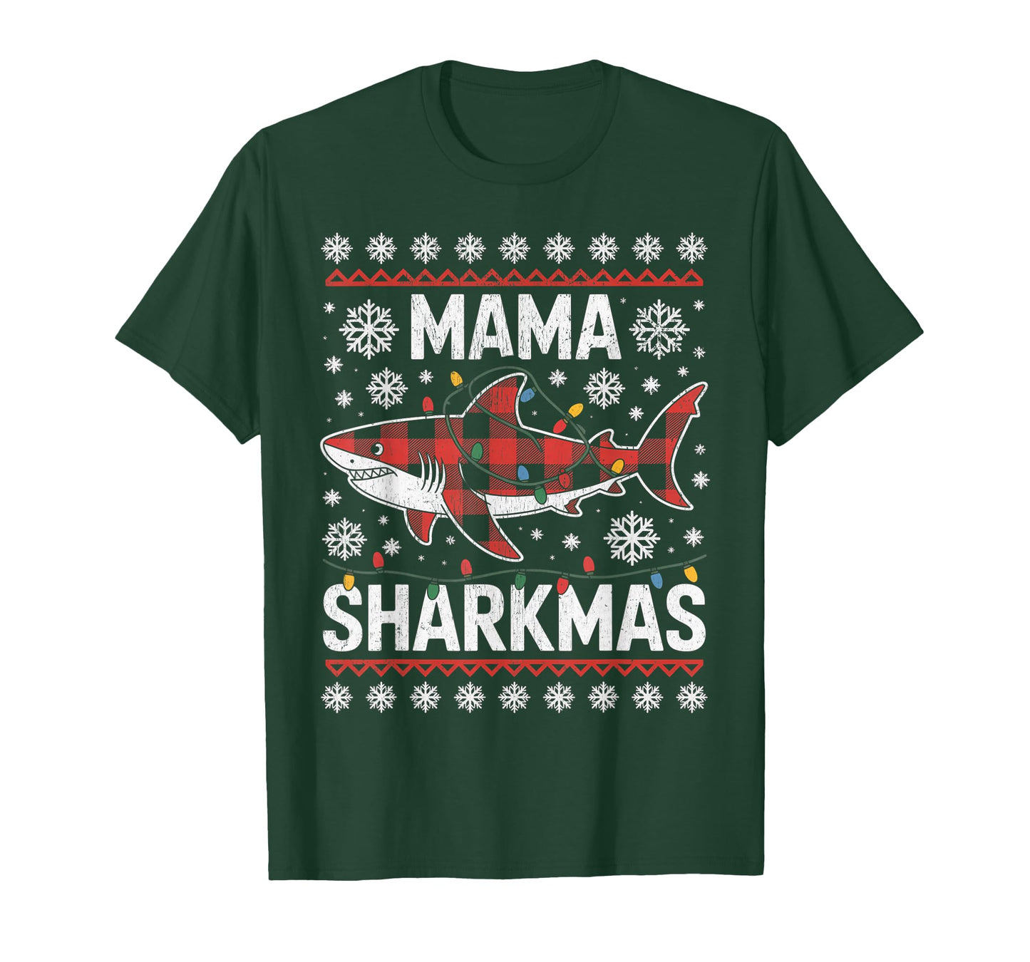 Mama Sharkmas Funny Shark Santa Hat Ugly Christmas Sweater T-Shirt