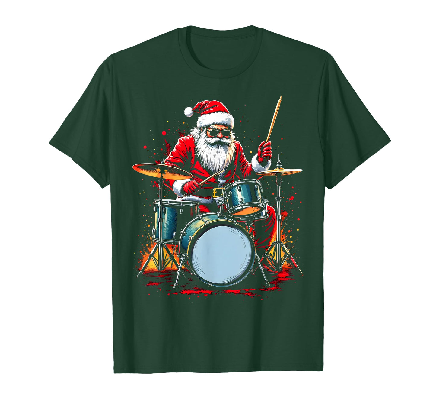Drummer Santa Playing Drums Funny Christmas Music Lover Boys T-Shirt