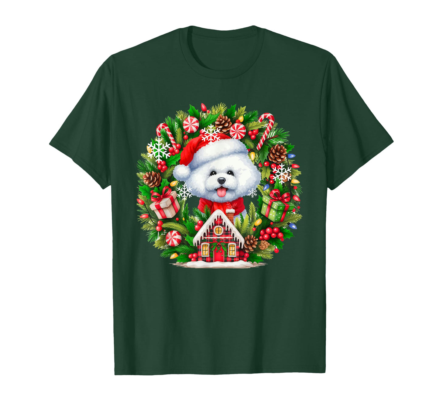 Santa Bichon Frise Christmas Floral Circle Owner Kids T-Shirt